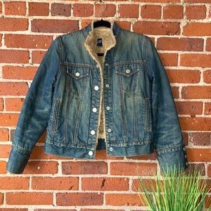 GAP Jean Jacket Fuzzy Lining Denim, Size Extra Small
